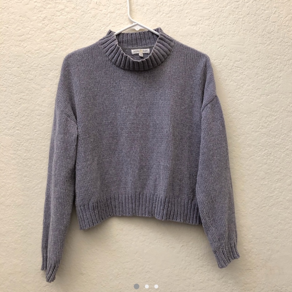 Woven Heart Mock Neck Sweater